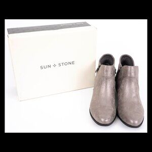 Sun + Stone Womens Pewter Metallic Side Zip Booties US Sz 10.5M NWT